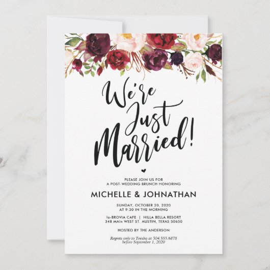 Bourgogne Floral Post Mariage Brunch Invitation (Devant)