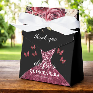 Bourgogne Floral Quinceañera Butterflies Bedankdoosjes