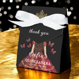 Bourgogne Floral Quinceañera Butterflies Bedankdoosjes