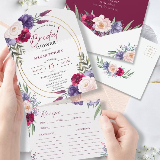 Bourgogne Floral Recette Bridal Shower Invitation