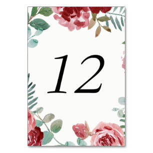Bourgogne Floral Rose Folial Table Numéro Cartes