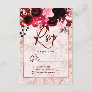 Bourgogne Floral & Rose Gold Marbled Wedding RSVP