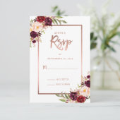 Bourgogne Floral Rose Or Blanc Mariage RSVP (Debout devant)