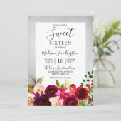 Bourgogne Floral Silver Sweet 16 Party Invitation (Debout devant)