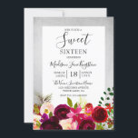 Bourgogne Floral Silver Sweet 16 Party Invitation<br><div class="desc">Burgundy Floral Silver Sweet 16 Party Invitation Collection correspondante à Niche et Nest magasin.</div>