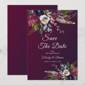 Bourgogne Floral Splendor Bewaar de datum Kaart (Voorkant / Achterkant)