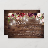 Bourgogne Floral String Lights Wedding Details Kaa Kaart (Voorkant / Achterkant)