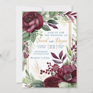 Bourgogne Floral verdure Boho Faire-part de mariag