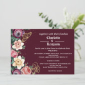  Bourgogne Floral Victoriaans Style Wedding Kaart (Staand voorkant)