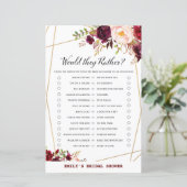 Bourgogne Floral Vrijgezellenfeest Game, bruiloft (Staand voorkant)