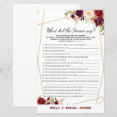 Bourgogne Floral Vrijgezellenfeest Game, bruiloft (Voorkant / Achterkant)