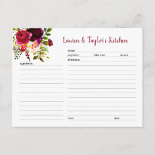 Bourgogne floral vrijgezellenfeest receptenkaart briefkaart