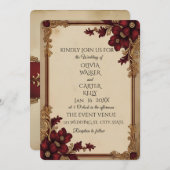  Bourgogne Floral Wedding Kaart (Voorkant / Achterkant)