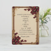  Bourgogne Floral Wedding Kaart (Staand voorkant)