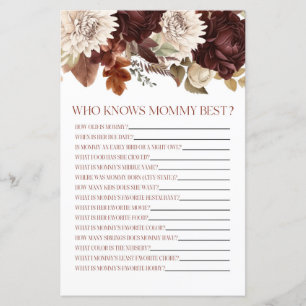 Bourgogne Floral Wie kent mama Baby shower spel