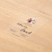 Bourgogne Floral Wine Moederdag Brunch Acryl Uitnodigingen (Laagn)