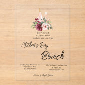 Bourgogne Floral Wine Moederdag Brunch Acryl Uitnodigingen (Voorkant)