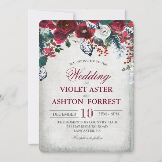 Bourgogne Floral Winter Wedding Invitation (Devant)