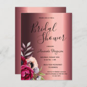 Bourgogne florales invitation à la douche nuptiale (Devant / Derrière)