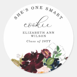Bourgogne Florals Ze is een Smart Cookie Afstudere Ronde Sticker