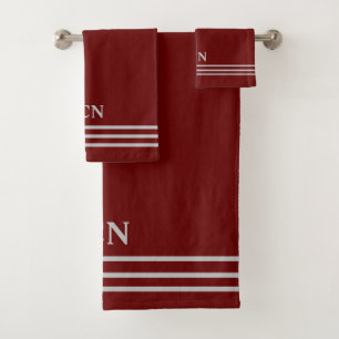 Bourgogne foncé rouge clair gris rayé Monogramme