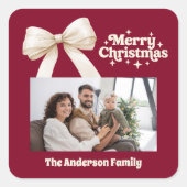Bourgogne fotocrème boog retro Kerstmis Vierkante Sticker (Voorkant)