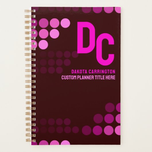 Bourgogne Funky Roze Stippen Monogram Planner (Voorkant)