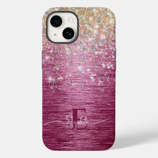 Bourgogne Geborsteld Metaal Goud Faux Glitter Mono Case-Mate iPhone Case (Achterkant)