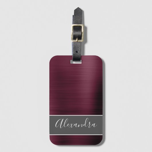 Bourgogne geborsteld metaal Monogram Naam Bagagelabel (Voorkant (verticaal))