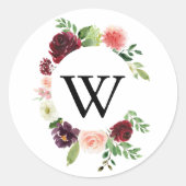 Bourgogne Geometrische Monogram Bruiloft Envelop A Ronde Sticker (Voorkant)