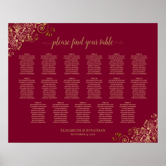 Bourgogne & Gold 17-tafel weddenschappen Poster (Voorkant)