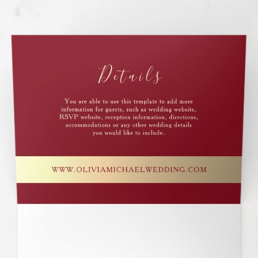 Bourgogne Gold 3-in-1 huwelijksuitnodiging Drieluik Uitnodiging (Binnenzijde eerst)