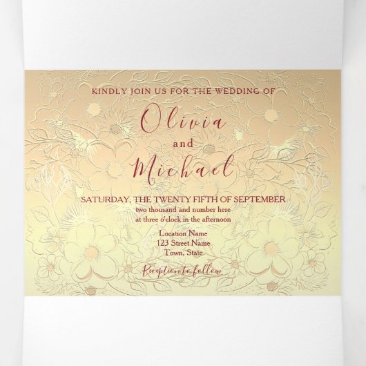 Bourgogne Gold 3-in-1 huwelijksuitnodiging Drieluik Uitnodiging (Binnenkant midden)