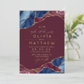 Bourgogne & Gold Agat Mariage Photo Invitation (Debout devant)