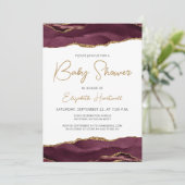 Bourgogne Gold Agate Baby shower Invitation (Debout devant)