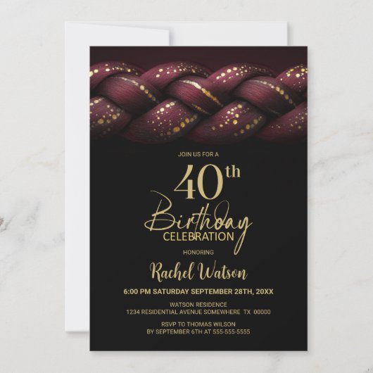 Bourgogne Gold Braid 40e verjaardagsfeest Kaart (Voorkant)