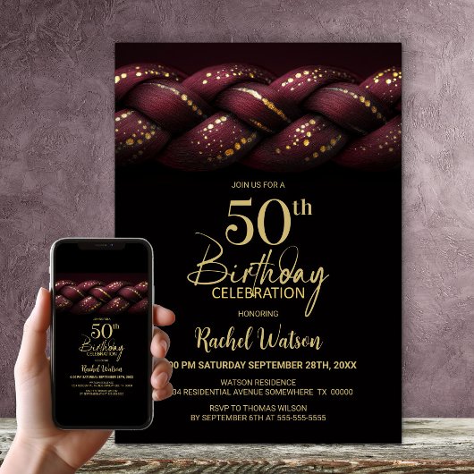 Bourgogne Gold Braid 50e verjaardagsfeest Kaart