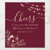 Bourgogne Gold Cheers Wedding Wine Label Wijn Etiket (Enkel label)
