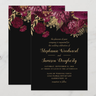 Bourgogne Gold Dark Floral Faire-part de mariage