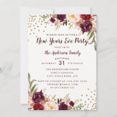 Bourgogne Gold Floral Nouvel An Invitation de la S (Devant)