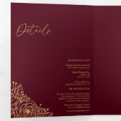 Bourgogne Gold Floral Tri-Fold Faire-part de maria (Intérieur en premier)