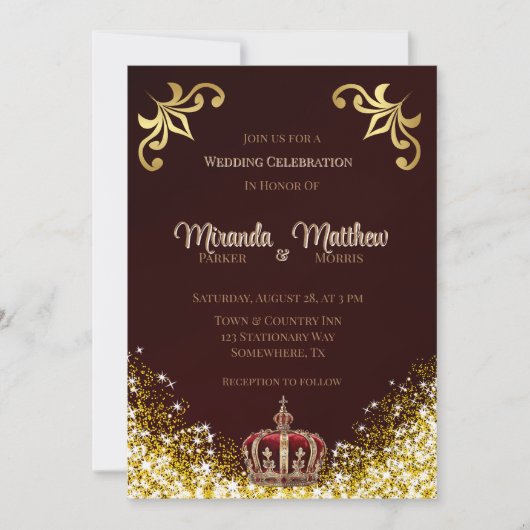 Bourgogne Gold Flourish Glitter Royal Wedding Kaart (Voorkant)