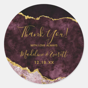 Bourgogne Gold Folie Marmeren Agaat Wedding Bedank Ronde Sticker