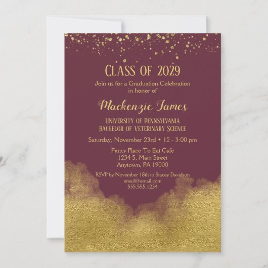 Bourgogne Gold Graduation Party invitation (Devant)