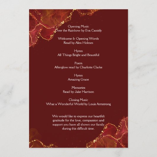 Bourgogne & Gold Order of Service Programma (Achterkant)