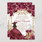 Bourgogne Gold Quinceañera Invitation (Devant / Derrière)