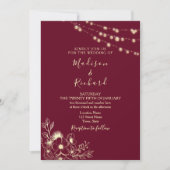 Bourgogne Gold String Lumières Mariage Invitation (Devant)