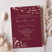Bourgogne Gold String Lumières Mariage Invitation