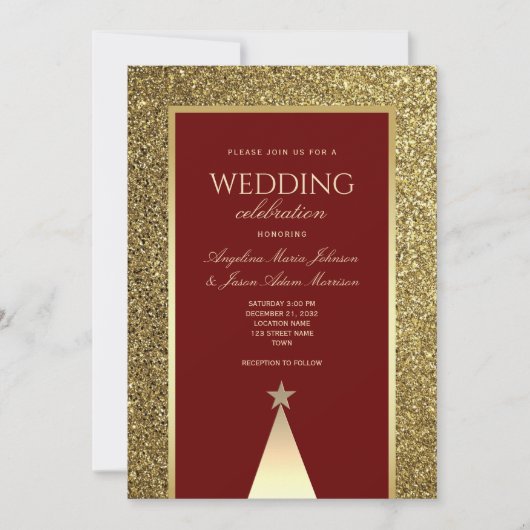 Bourgogne Gold Winter Wedding Invitation (Devant)