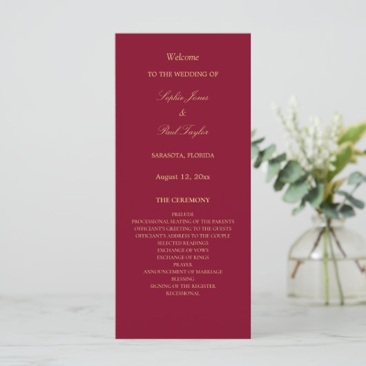Bourgogne Golden Beige Wedding Programme (Debout devant)